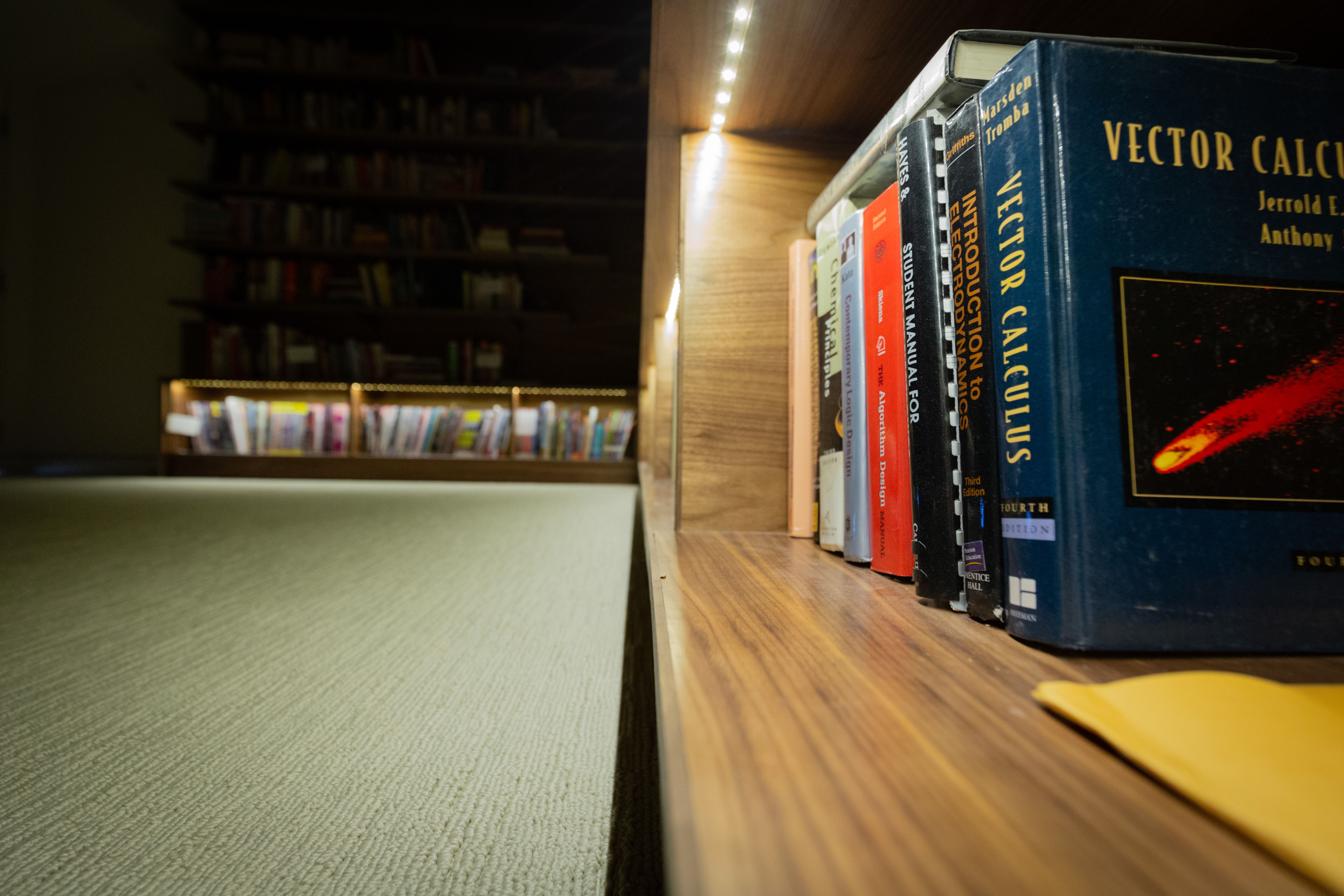Close-up of lower shelves