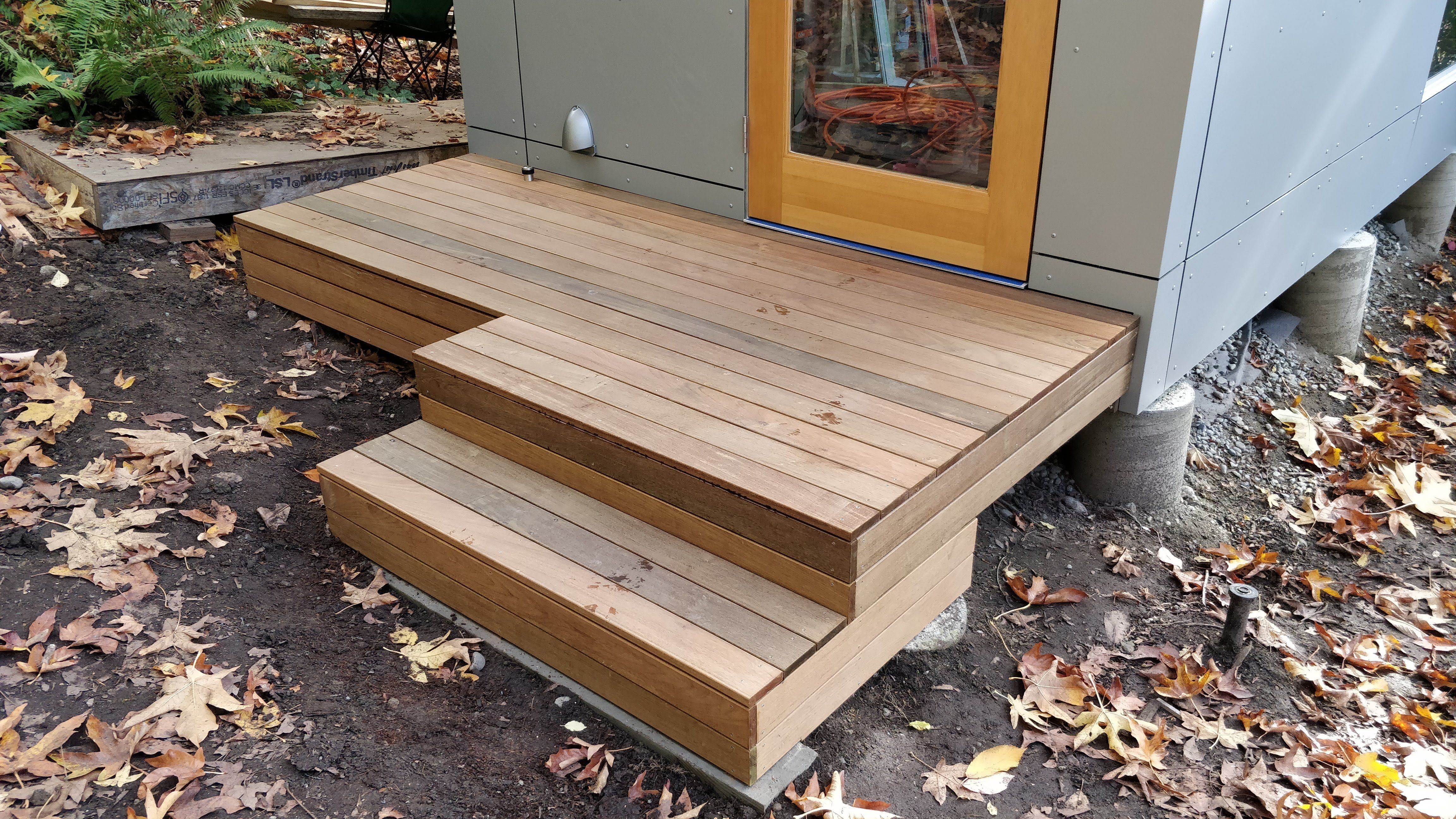 Completed deck with decking and trim