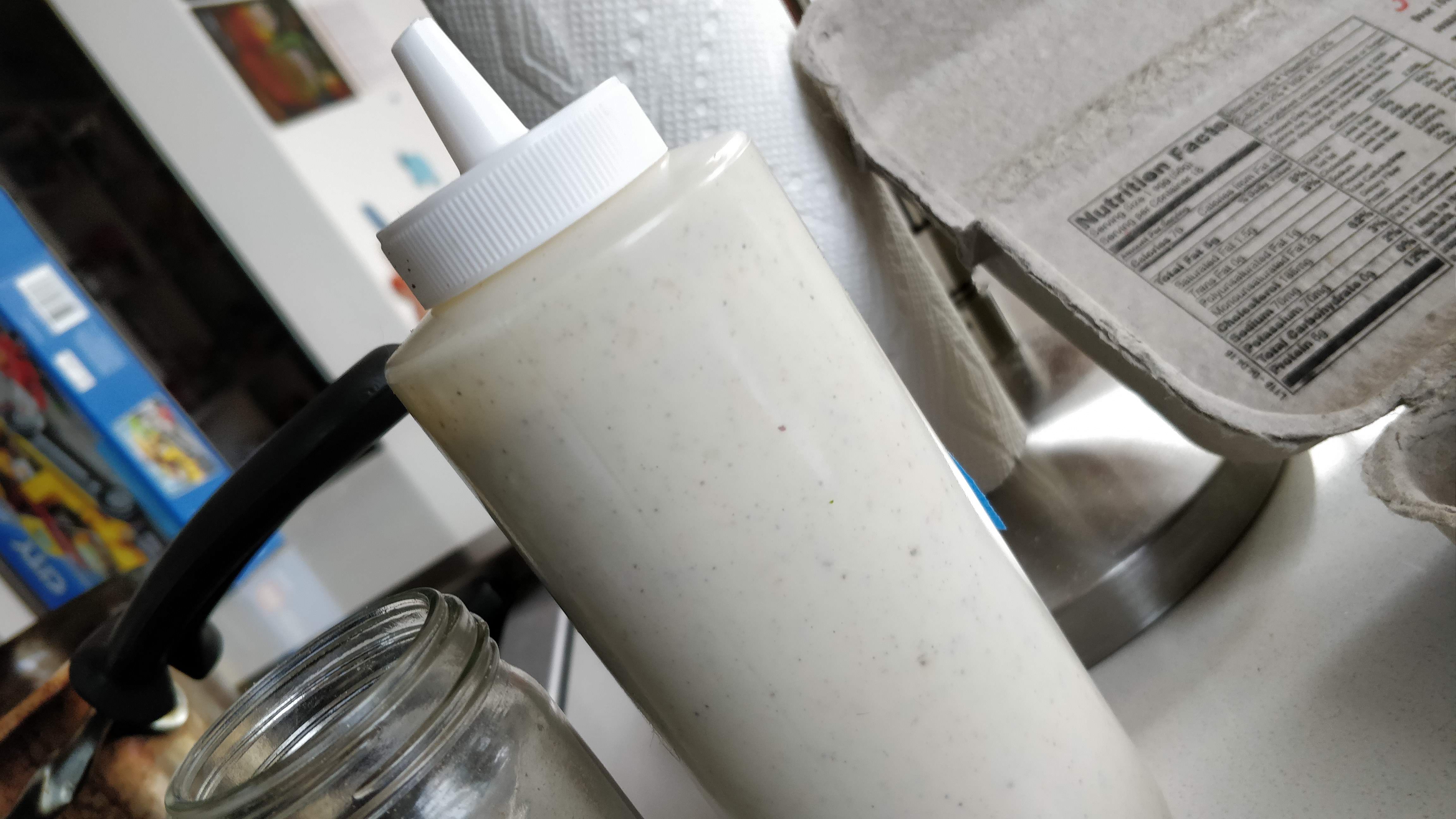 Cheap-ass aioli in cheap-ass squeezy bottle
