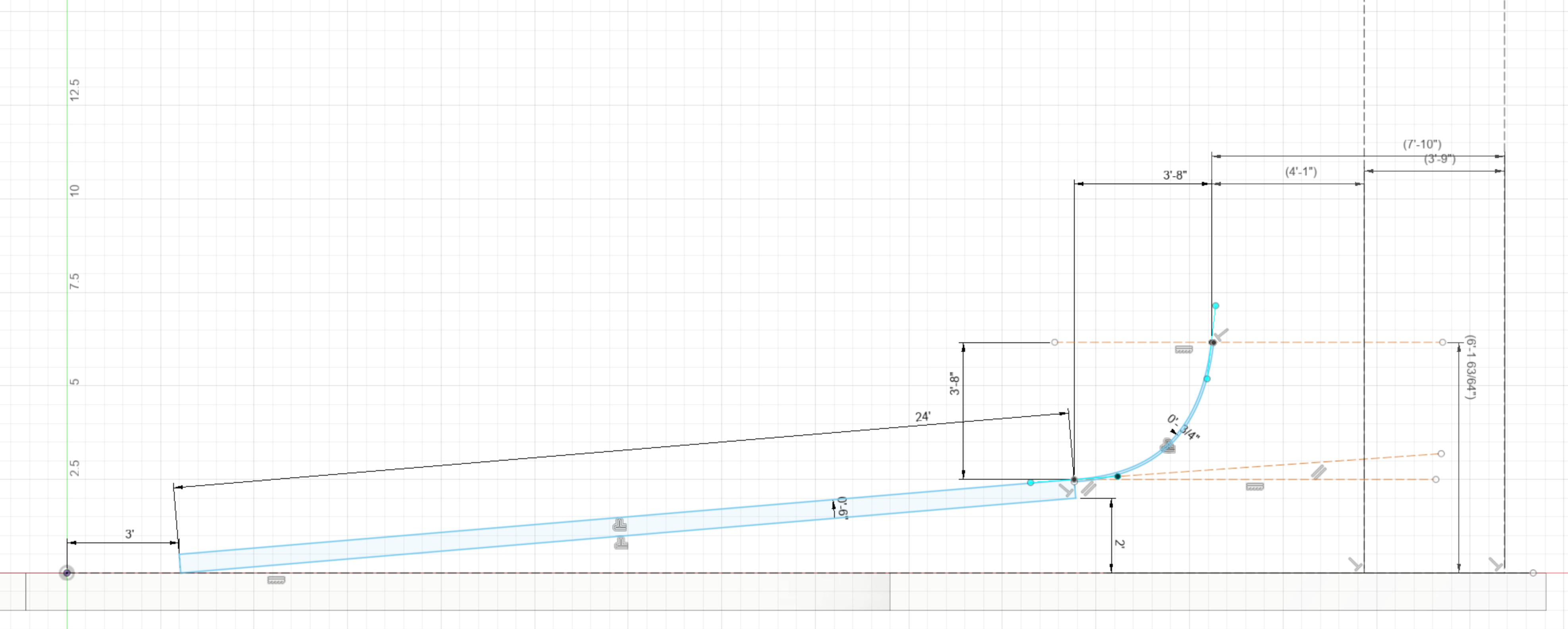 Elevation of rake with wave